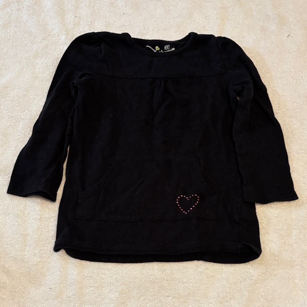 jumping beans Black Long-Sleeve Top with Heart Pocket Studs